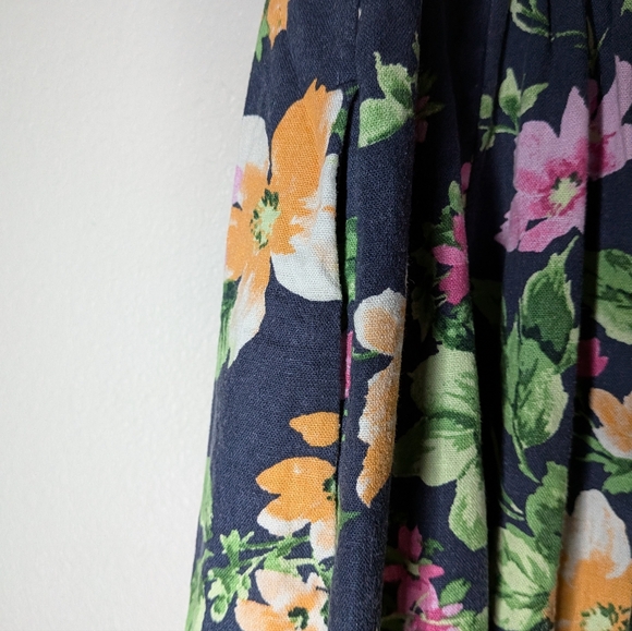 Old Navy Womens Blue Linen Blend Cottagecore Floral Midi Fit & Flare Dress LP - Picture 4 of 9